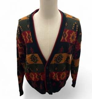 Atlantic Traders Vintage Southwestern Geometric Knit Cardigan Sweater Size L